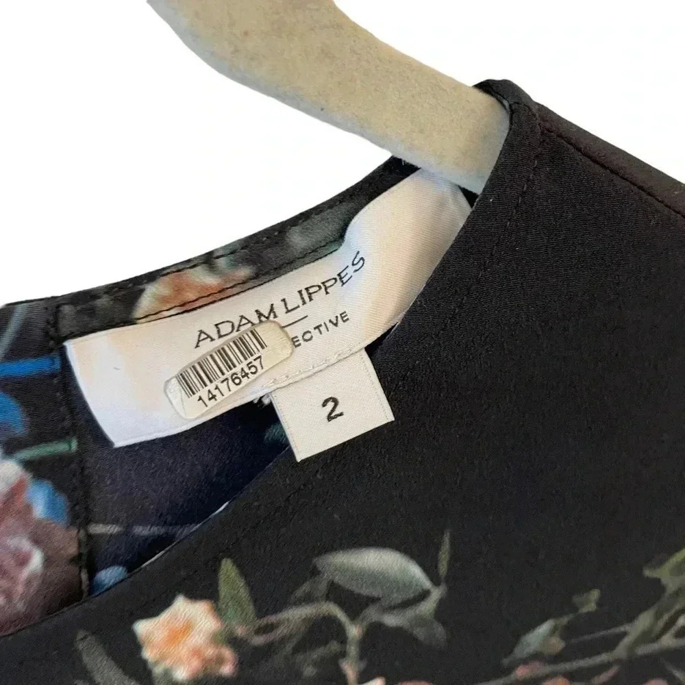 Adam Lippes Black Floral Graphic Short Sleeve Blouse - Picture 4 of 7